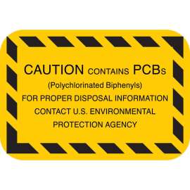 CAUTION CONTAINS PCBs (Polychlorinated Biphenyls) FOR PROPER DISPOSAL INFORMATION CONTACT U.S. ENVIRONMENTAL PROTECTION AGENCY, 2" H x 0.687" W, Black on Yellow, Pack of 480 Labels