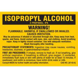 ISOPROPYL ALCOHOL WARNING! FLAMMABLE. HARMFUL IF SWALLOWED OR INHALED. CAUSES IRRITATION..., 3" H x 5" W, Black on Yellow, Pack of 25 Labels