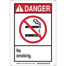 DANGER No Smoking. Sign, 10" H x 7" W x 0.1" D, Fiberglass