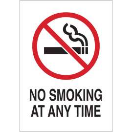 No Smoking At Any Time Sign, 10" H x 7" W x 0.1" D, Fiberglass
