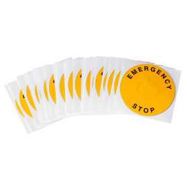 EMERGENCY STOP Raised Panel Labels, 2.36" Dia, Black