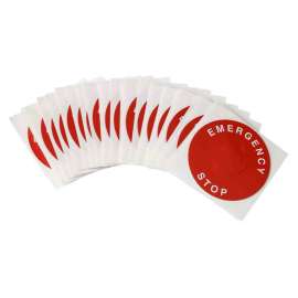 EMERGENCY STOP Raised Panel Labels, 2.36" Dia, Red