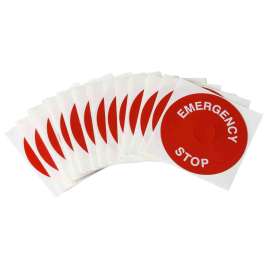 EMERGENCY STOP Raised Panel Labels, 3.50" Dia, Red