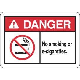 DANGER No Smoking Or E-Cigarettes. Sign, 10" H x 14" W x 0.06" D, Polystyrene