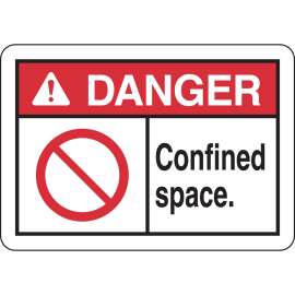 DANGER Confined Space. Sign, 10" H x 14" W x 0.035" D, Aluminum
