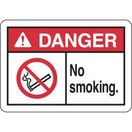 DANGER w/Large Header No Smoking. Sign, 7" H x 10" W x 0.035" D, Aluminum