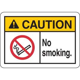 CAUTION No Smoking. Sign, 7" H x 10" W x 0.06" D, Polystyrene