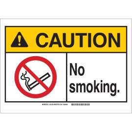 CAUTION No Smoking. Sign, 10" H x 14" W x 0.06" D, Polystyrene