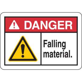 DANGER Falling Material. Sign, 10" H x 14" W x 0.06" D, Polystyrene