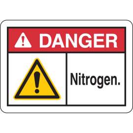 DANGER Nitrogen. Sign, 7" H x 10" W x 0.035" D, Aluminum