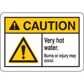 CAUTION Very Hot Water Burns Or Injury May Occur Sign, 7" H x 10" W x 0.006" D, Polyester