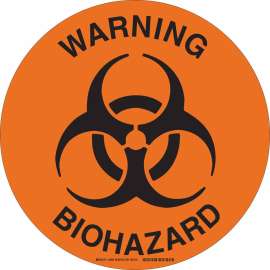 Anti Skid Floor Sign: Vinyl, Black On Orange, 17 In Diameter, Warning Biohazard, 17" Dia x 0.012" D, Black on Orange