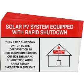 Pre-Printed SOLAR WHT/RED RPD SHUTDOWN Warning Labels, 4"x6" Vinyl, 25Pk