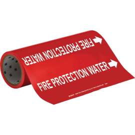 Roll Form Pipe Marker: FIRE PROTECTION Water, 30' H x 12" W, Roll of 30', Fits Pipes, 2.5" Dia. Thru 6" Dia.