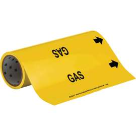 Roll Form Pipe Marker: GAS, 30' H x 12" W, Roll of 30', Fits Pipes, 2.5" Dia. Thru 6" Dia.