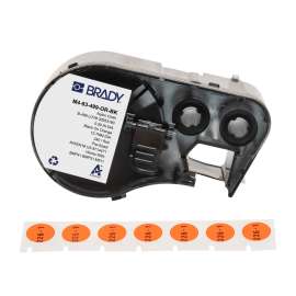 Aggressive Adhesive Multi-Purpose Nylon Labels 0.5 in Dia Black on Orange RL/240