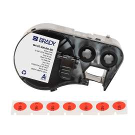 Aggressive Adhesive Multi-Purpose Nylon Labels 0.5 in Dia Black on Red RL/240