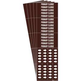 PRIMARY SLUDGE Pipe Marker Style 3C with Arrows White on Brown 3 per Card, 5 PK