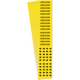 GLYCOL RETURN Pipe Marker Style 3C with Arrows Black on Yellow 3 per Card, 5 PK