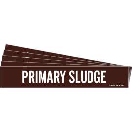 PRIMARY SLUDGE Pipe Marker Style 1 White on Brown 1 per Card, 5 PK