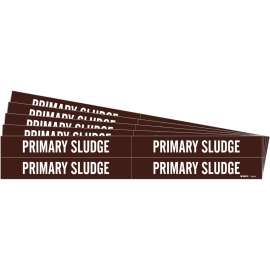 PRIMARY SLUDGE Pipe Marker Style 4 White on Brown 4 per Card, 5 PK