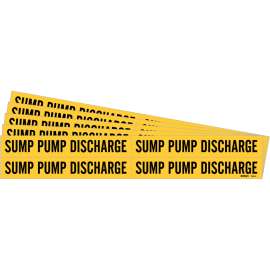 SUMP PUMP DISCHARGE Pipe Marker Style 4 Black on Yellow 4 per Card, 5 PK