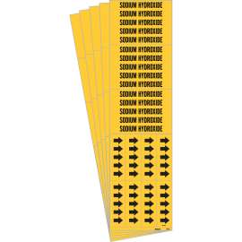 SODIUM HYDROXIDE Pipe Marker Style 3C Arrows Black on Yellow 3 per Card, 5 PK