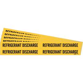 REFRIGERANT DISCHARGE Pipe Marker Style 4 Black on Yellow 4 per Card, 5 PK