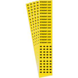 REFRIGERANT LIQUID Pipe Marker Style 3C Arrows Black on Yellow 3 per Card, 5 PK