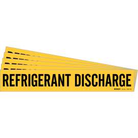 REFRIGERANT DISCHARGE Pipe Marker Style 1HV Black on Yellow 1 per Card, 5 PK