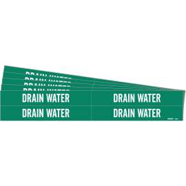 DRAIN WATER Pipe Marker Style 4 White on Green 4 per Card, 5 PK