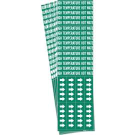 HIGH TEMPERATURE HOT WATER Pipe Marker Style 3C Arrows WT on GN 3 per Card, 5 PK