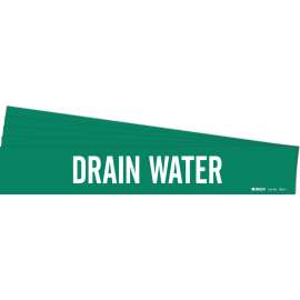 DRAIN WATER Pipe Marker Style 1 White on Green 1 per Card, 5 PK