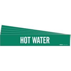 HOT WATER Pipe Marker Style 1 White on Green 1 per Card, 5 PK