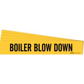 BOILER BLOW DOWN Pipe Marker Style 1 Black on Yellow 1 per Card, 5 PK