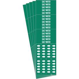 SALT WATER Pipe Marker Style 3C with Arrows White on Green 3 per Card, 5 PK