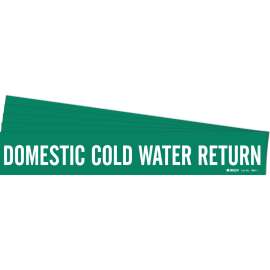 DOMESTIC COLD WATER RETURN Pipe Marker Style 1 White on Green 1 per Card, 5 PK