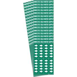 DOMESTIC COLD WATER SUPPLY Pipe Marker Style 3C Arrows WT on GN 3 per Card, 5 PK