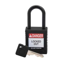 Velocity(TM) Lockout Padlocks Nylon 1.5in Clearance KD Plastic Shackle Black