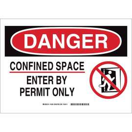 DANGER Confined Space Enter By Permit Only w/Pictogram Sign, 10" H x 14" W x 0.006" D, Polyester