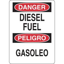 Bilingual DANGER Diesel Fuel Sign, 14" H x 10" W x 0.035" D, Aluminum