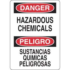 Bilingual DANGER Hazardous Chemicals Sign, 14" H x 10" W x 0.035" D, Aluminum