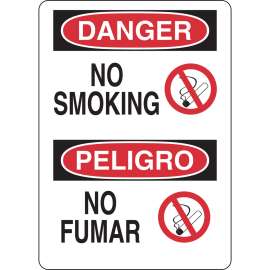 Bilingual DANGER No Smoking Sign, 14" H x 10" W x 0.06" D, Polystyrene