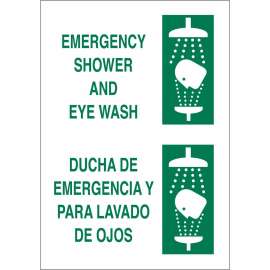 Bilingual Emergency Shower And Eye Wash Sign, 14" H x 10" W x 0.06" D, Polystyrene