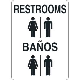 Bilingual Restrooms Sign, 14" H x 10" W x 0.06" D, Polystyrene