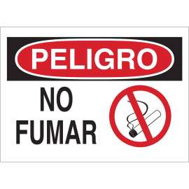 PELIGRO No Fumar Sign, 7" H x 10" W x 0.1" D, Fiberglass