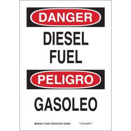 Bilingual DANGER Diesel Fuel Sign, 20" H x 14" W x 0.1" D, Fiberglass