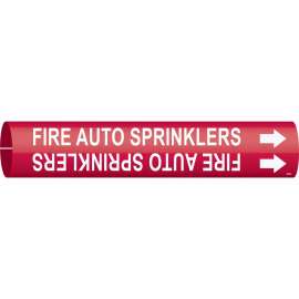 FIRE AUTO SPRINKLERS Pipe Marker, Fits Pipes 0.75" Dia. Thru 1.375" Dia.