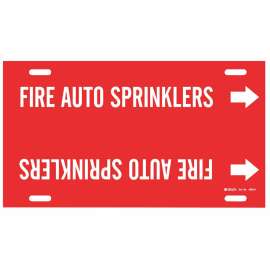 FIRE AUTO SPRINKLERS Pipe Marker, 10" H x 32" W, Fits Pipes 10" Dia. Thru 15" Dia.