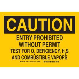 CAUTION Entry Prohibited Without Permit Sign, 10" H x 14" W x 0.035" D, Aluminum